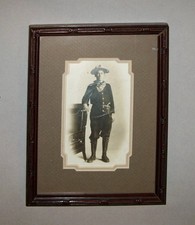 Old Antique Vtg Ca 1900s Mounted Photo of Cowboy Wearing Pistol Hat and Boots picture