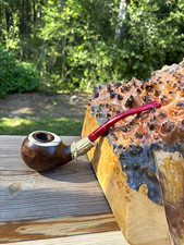 Walnut Apple pipe with half bent red acrylic stem picture