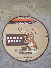 VINTAGE WINCHESTER REPEATING ARMS CO POWER POINT PORCELAIN SIGN 12