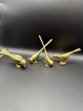 Small VTG Solid Brass Sparrow & Song Birds Figurines Set Of 4 Paperweight picture