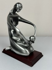 Vintage Herco Mother and Child Sculpture Statue Figurine Art Deco Silver Finish picture