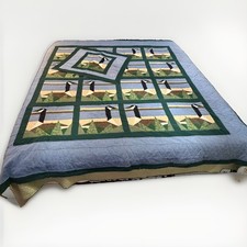 VTG Handmade Quilt Set 84x86 Canada Goose Patchwork Hand Quilted + 1 Sham EXC picture