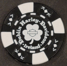 DUBLIN HD~ (IRELAND) Black/White AKQJ ~ INTER'NL HARLEY DAVIDSON POKER CHIP picture