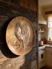 Vintage 1957 Frankie Emberlin Signed Studio Art Pottery Rooster Wall Plate picture