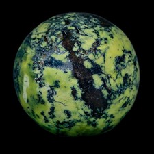 48MM Natural Green & Yellow Serpentine Pyrite Sphere Ball Orb Peru Stand picture