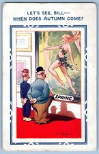 Vintage Comic Postcard Artist Signed A. Taylor Risqué Spring Nymph Humor Art picture