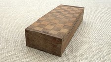 Vintage Made in India Checkered Wood Inlay Hinged Trinket Keepsake Box 6” picture