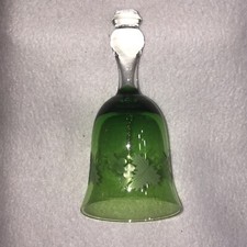 Green Crystal Glass BELL Etched Grapes with Leaves Unbranded 5