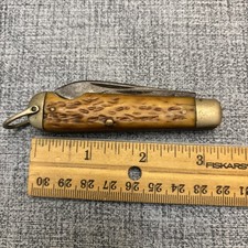 Vintage  Pal Blade Co. Jigged Bone Handle 2 Blade Folding Knife picture