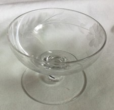 Round Clear Glass Open Salt Cellar on Pedestal w/etched Flowers & Vines - 2 1/2