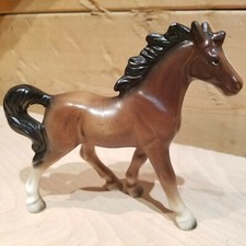 Trotting Horse Figurine Brown Black Ceramic Statuette Japan 4 1/2