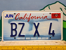 2001 California Vanity License Plate BZ X 4 Whale Tail Protect Ocean Graphic picture