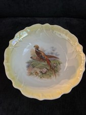 Vintage Porcelain RCW Bavaria Serving Bowl Pheasant Game Bird Yellow Lustreware picture