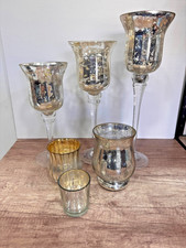 Ashland Mercury Glass Candle Holders Set of 6 Pillar Stands Assorted Heights picture