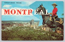 Vintage GREETINGS FROM MONTREAL RCMP Officer Horseback Skyline Postcard 1968 picture