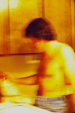 Vintage 35mm Found Photo Slide 1980s Shirtless Beefcake Man Hairy Chest Muscles picture
