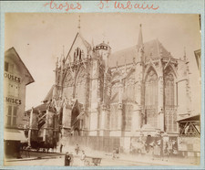 France, Troyes, Animated Street in front of the Basilica Saint-Urbain vintage albumen prin picture