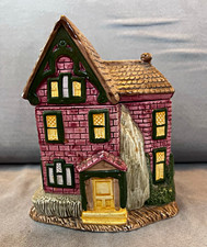 R.H. Macy & Co. 1994 Hand Painted Ceramic House Jar w/ Lid, Cottage Brick picture