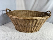 Extra Large Vintage Wicker Woven Laundry Basket Wide Handles 29