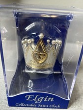 Vintage Elgin Princess Crown Collectible Mini Clock  Silver and Gold Tone In Box picture