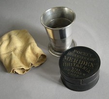 Antique Pocket Drinking Collapsible Cup, Tin & Pouch ~ Meriden Britannia Co. picture