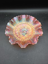 Dugan Windflower Ruffled Bowl Marigold Carnival Glass Bowl 8 1/4