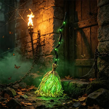 Glowing Animated Dancing Witch Broom with Sounds Movable Halloween Magic Witch picture