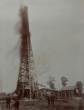 Antique Indiana Oil Well Gusher Photo Daniel M Myers Montpelier IN Wood Derrick picture