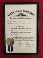 1991 COMMONWEALTH OF KENTUCKY COMMISSION of a KENTUCKY COLONEL, Framed picture