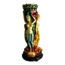 Vintage Three Hindu Goddesses Resin 10” Candle Holder Vase.  picture