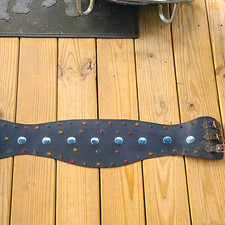 Vintage Black Leather Wide Studded Belt w/ Metal Rivets,gems, Biker Unisex picture