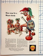 Vintage Shell Chemical Ad Mayan Rubber Shoes Torrance CA Ephemera Print picture