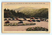c1940s Smokey Mountains National PArk Parking Space Atop HWY Linen Postcard G6 picture