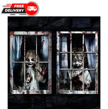 2 Pcs Halloween Boy and Girl Scary Curtains, Black and White, 47.2 x 31.5 Inches picture