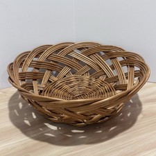 VTG Wicker Woven Basket Bowl Open Weave Braided Farmhouse Cottagecore Bread picture