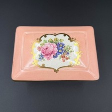 Vintage Limoges Hand Painted Porcelain Trinket Box Pink Floral Gold 5