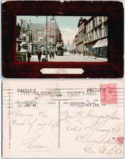 UK Scotland Paisley 1911 High Street Tram Statue Buildings Shops Postcard picture