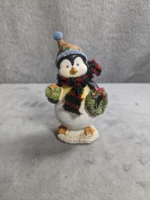 Single Whimsical Christmas Animal Penguin Red Scarf Holding A Wreath 5