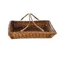 VTG L Skalny Gathering Basket Co Woven Wicker Tray Double Handle Rochester NY picture