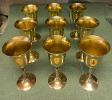 9 Antique Brass Wine Glasses Goblets Maurice Duchin India Distinction Worn picture