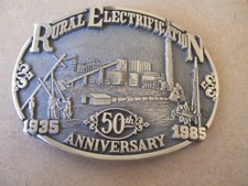 VINTAGE  RURAL ELECTRIFICATION 50th ANNIVERSRY COLLECTORS BELT BUCKLE  #1234 picture