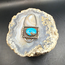 South Western Bennet Signed Sterling Silver And Turquoise Key Chain. picture