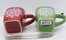NOS~2~Vintage Starbucks 2004 Holiday Mug Red and Green Set With White Snowflake  picture