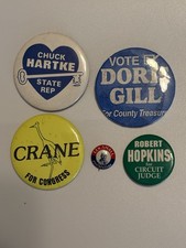 Vintage Illinois Political Button Lot 5 Crane Hartke Small Gill Hopkins picture