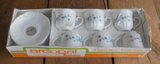 French Vintage ARCOPAL 6 cups + saucers Myosotis - 1983 Original package フランス製 picture
