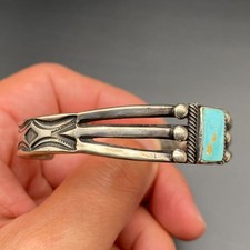 Vintage Navajo Native Turquoise Hand Stampwork Silver Bracelet Cuff 6-3/4