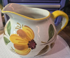 Vintage FTD Italy Hand Painted Ceramic Pitcher Yellow Floral Flower Vase picture