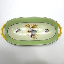 Antique 1920's Moschendorf Bavaria Green Yellow Birds Platter/Celery Dish picture