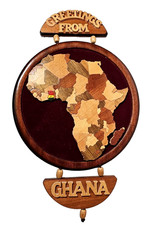 VTG Greeting From Ghana - Unique Handcrafted African Wooden Wall Art Map 16x10