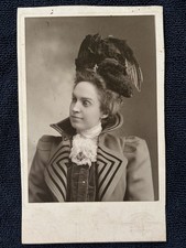 Victorian Era Cabinet Card Bird Hat Taxidermy Fashion Beautiful Woman Pea Coat picture